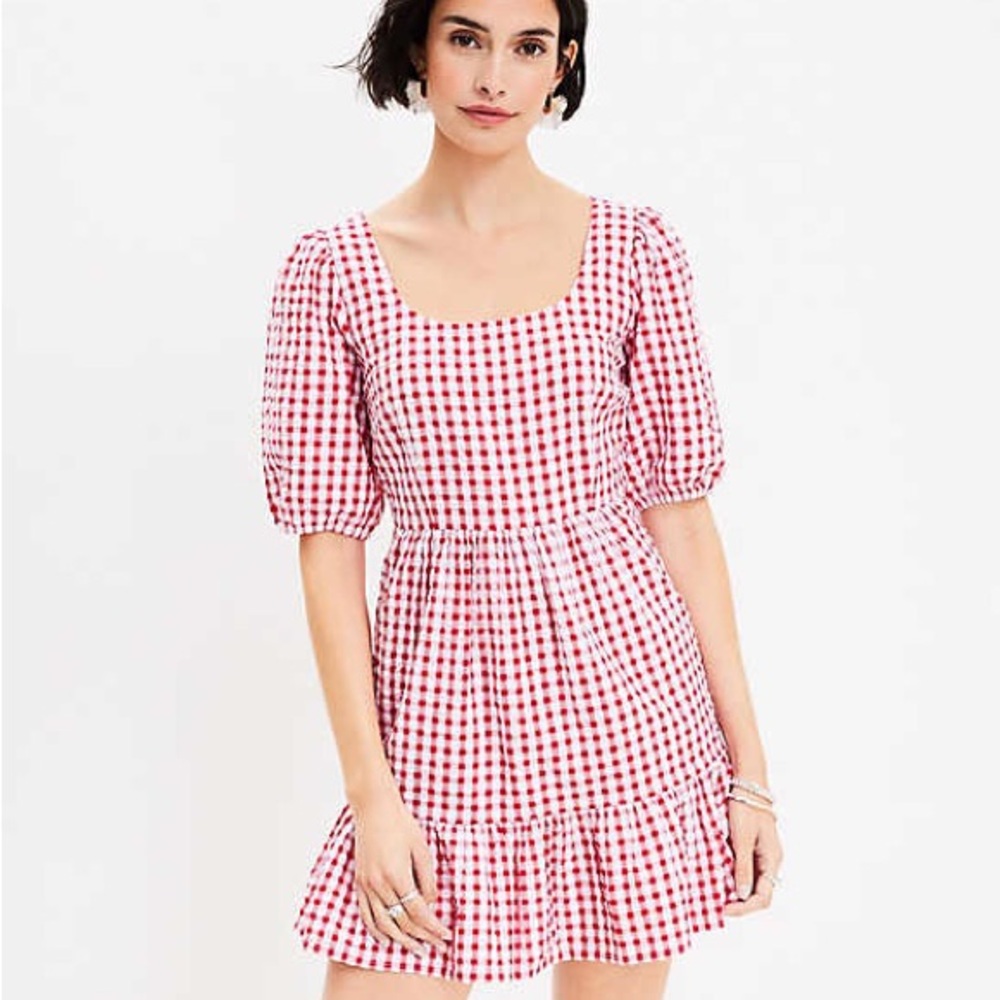 LOFT Gingham Red and White Mini Dress